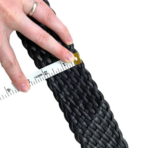 Michael Kors leather braided equestrian belt designer logo charms silver‎ black